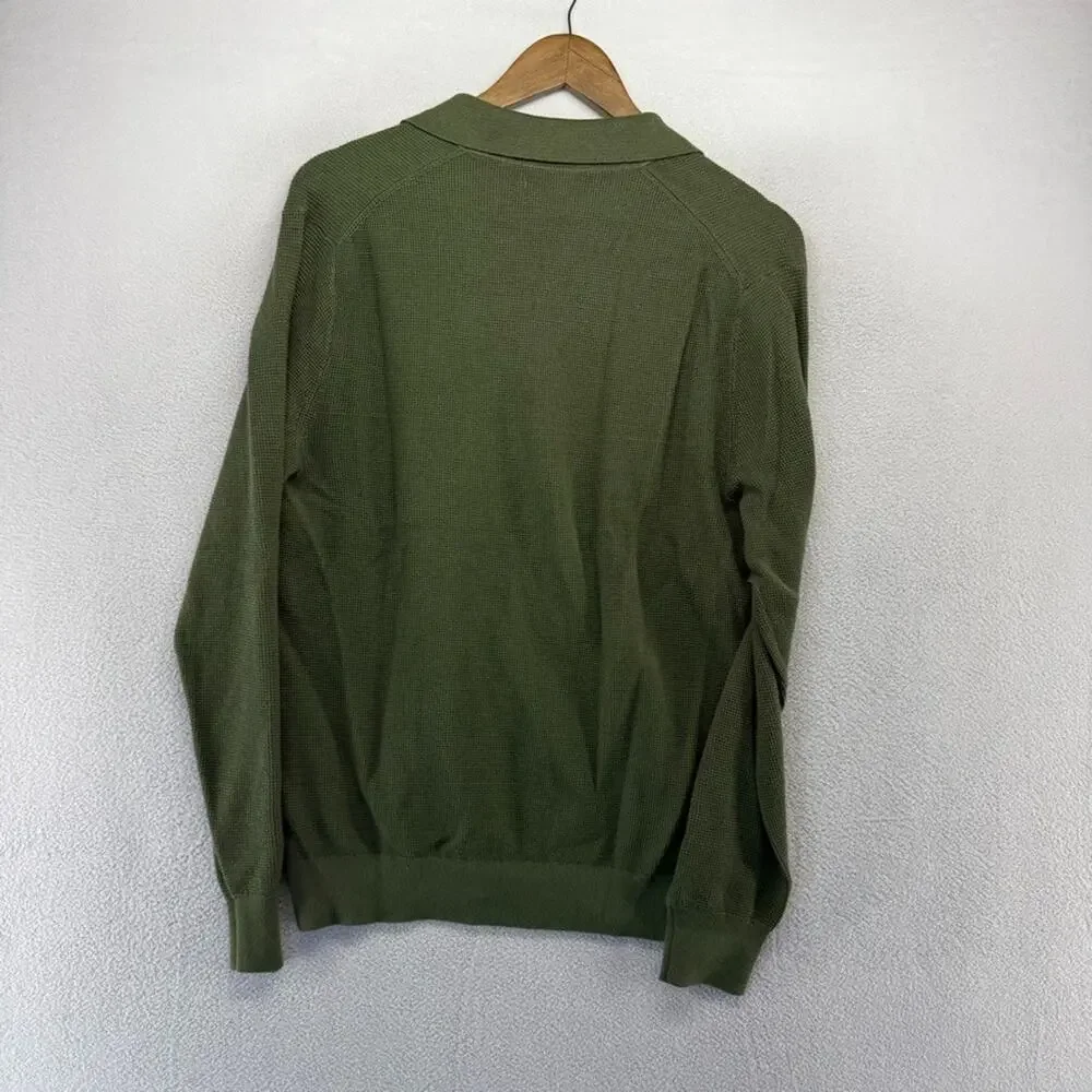 J Crew Polo Shirt Mens Small Green Sweater Thermal Waffle Knit Johnny Collar NEW